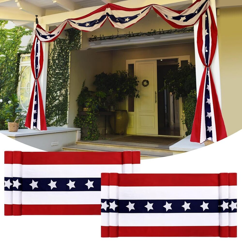 2 Pack 2.5 x 20 ft 4th of July Decorations Large Patriotic Flag Bunting